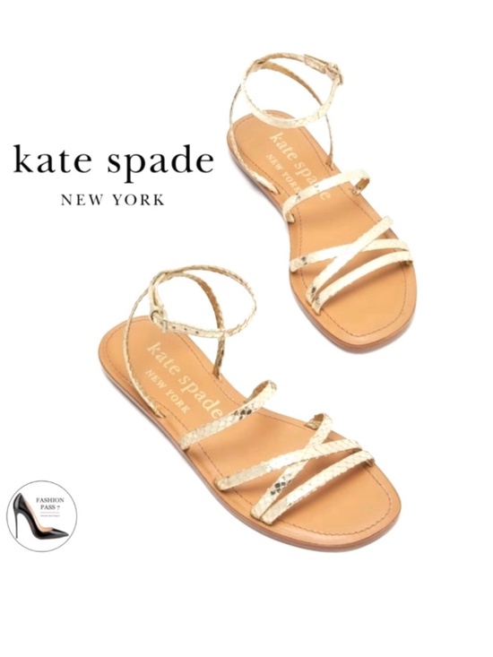 kate spade Shoes - Kate Spade Womens Cove Metallic Gold Snake Leather Flat Ankle strap Sandals 6.5